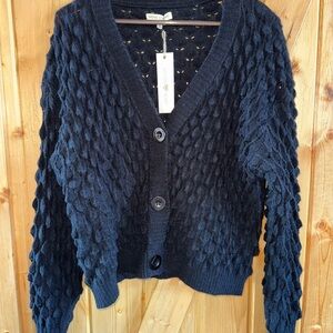 Woven Heart Black Textured Cardigan